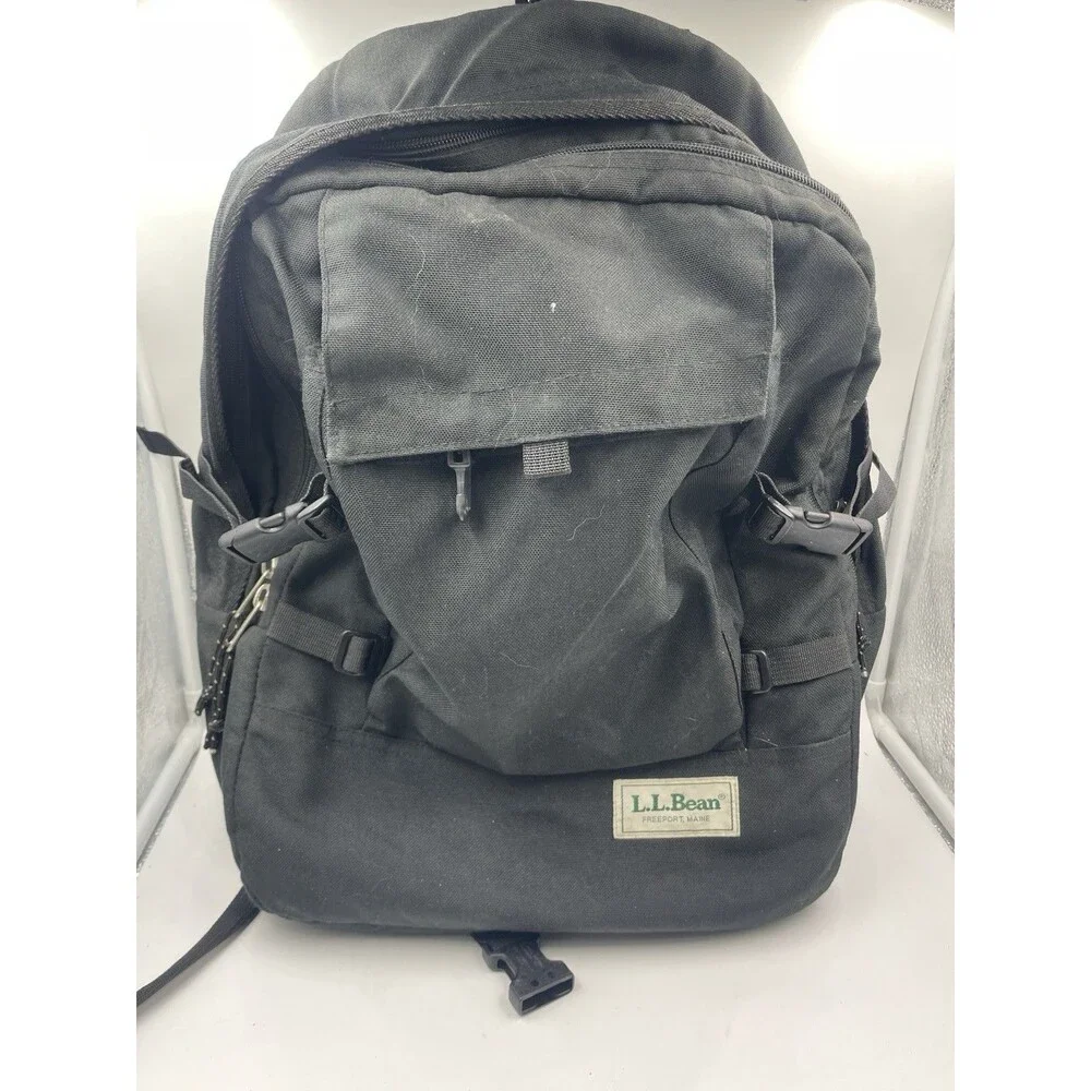 Vintage 90s LL Bean Campus Computer Backpack Black Canvas Heavy Duty School Bag